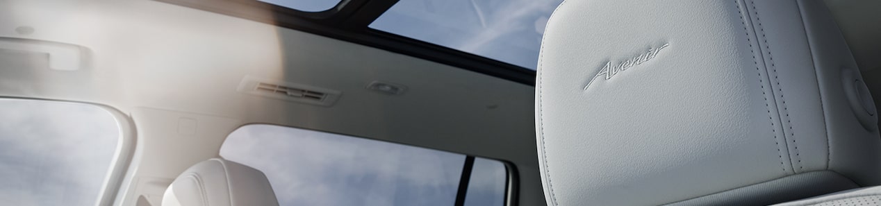 White leather headrest and side panel inside vehicle